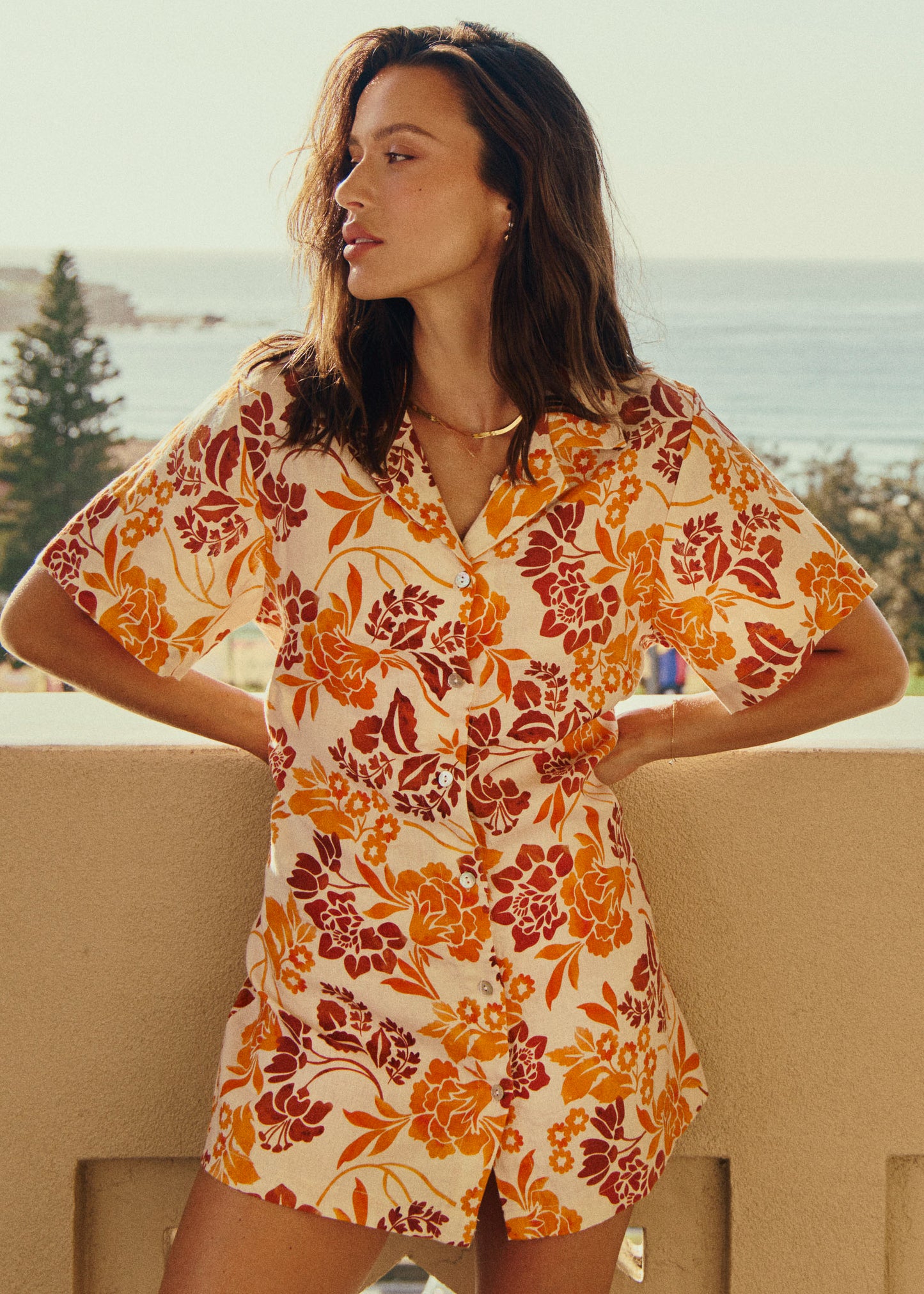 Aruba 100% Linen Shirt Dress - Sunset