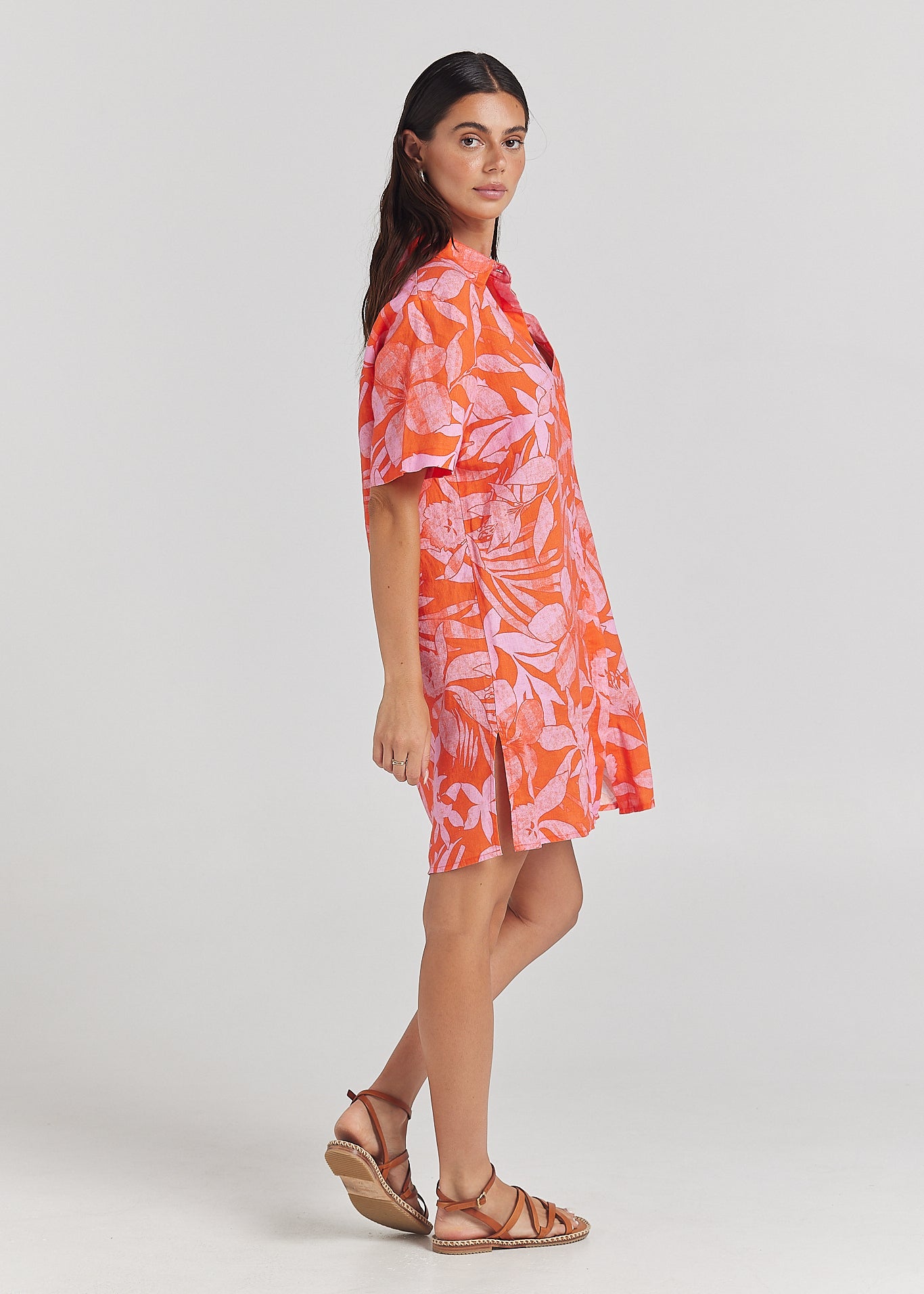 Moorea 100% Linen Shirt Dress - Watermelon