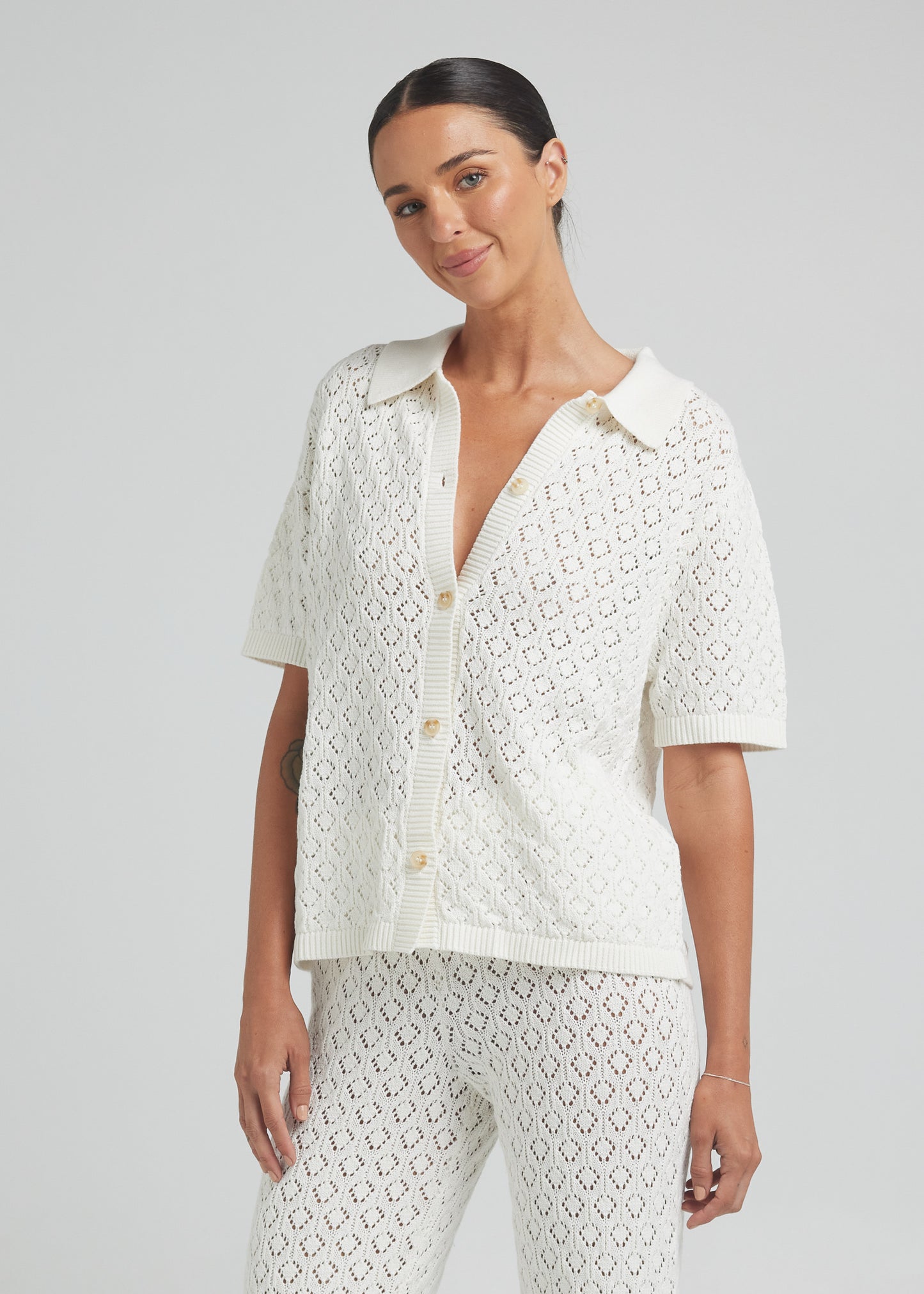 Mimosa Knit Short Sleeve Shirt - Gardenia